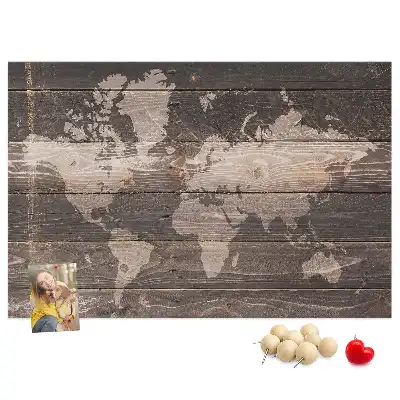 Bilder-Korktafel Weltkarte auf Holz
