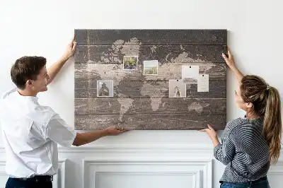 Bilder-Korktafel Weltkarte auf Holz