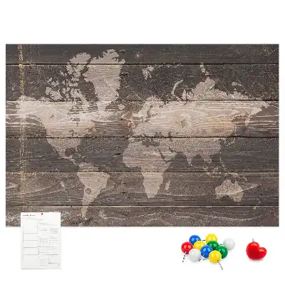 Bilder-Korktafel Weltkarte auf Holz