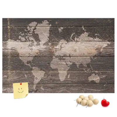 Bilder-Korktafel Weltkarte auf Holz