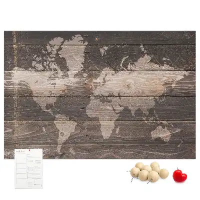 Bilder-Korktafel Weltkarte auf Holz