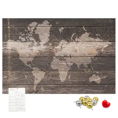 Bilder-Korktafel Weltkarte auf Holz