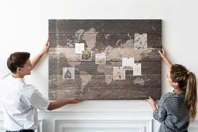 Bilder-Korktafel Weltkarte auf Holz