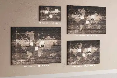 Bilder-Korktafel Weltkarte auf Holz