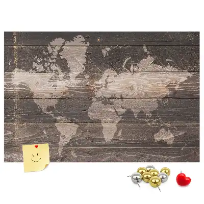 Bilder-Korktafel Weltkarte auf Holz