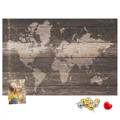 Bilder-Korktafel Weltkarte auf Holz