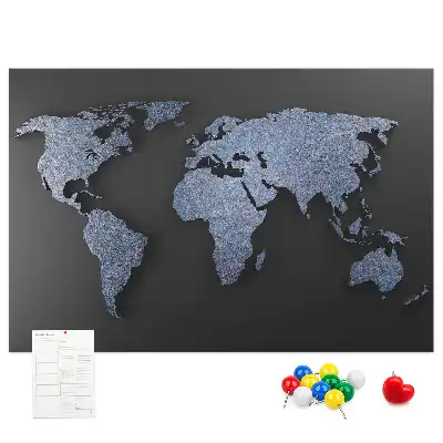 Bilder-Korktafel mit räumlichem Umriss der Kontinente