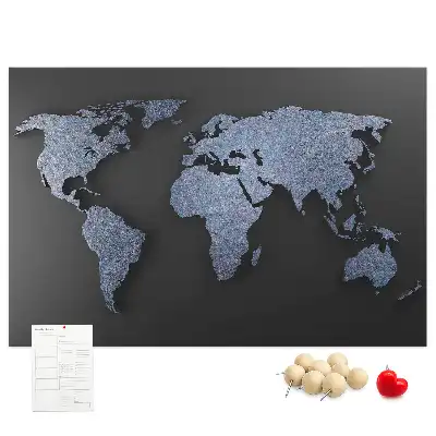 Bilder-Korktafel mit räumlichem Umriss der Kontinente