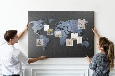 Bilder-Korktafel mit räumlichem Umriss der Kontinente