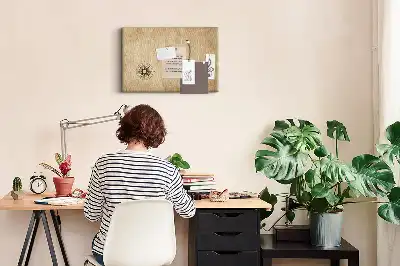 Korktafel mit Kompass-Motiv auf Leinwand