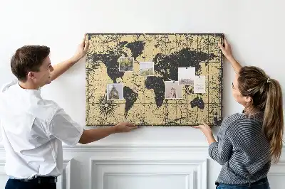 Bedruckte Kork-Weltkarte im Retro-Stil