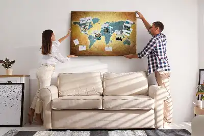 Bedruckte Korkplatte mit Retro-Weltkartenmotiv