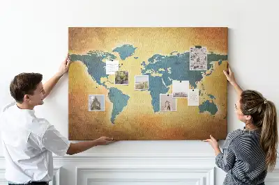 Bedruckte Korkplatte mit Retro-Weltkartenmotiv