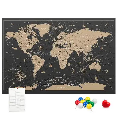 Bilder-Korktafel mit einer stilvollen Retro-Weltkarte
