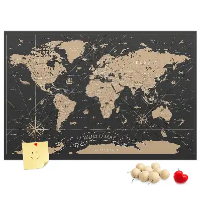 Bilder-Korktafel mit einer stilvollen Retro-Weltkarte