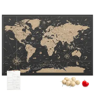 Bilder-Korktafel mit einer stilvollen Retro-Weltkarte
