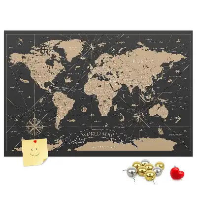 Bilder-Korktafel mit einer stilvollen Retro-Weltkarte