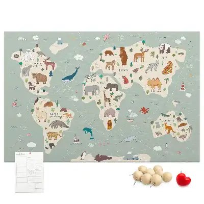 Bedruckte Korkplatte mit Tierweltkarte