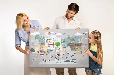 Kork-Pinnwand mit Cartoon-Weltkarte