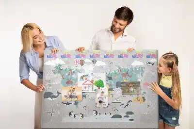 Kork-Pinnwand mit Cartoon-Weltkarte