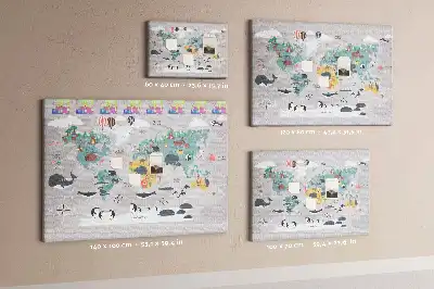 Kork-Pinnwand mit Cartoon-Weltkarte