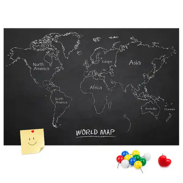 Korktafel mit Weltkarten-Motiv zur Länderübersicht