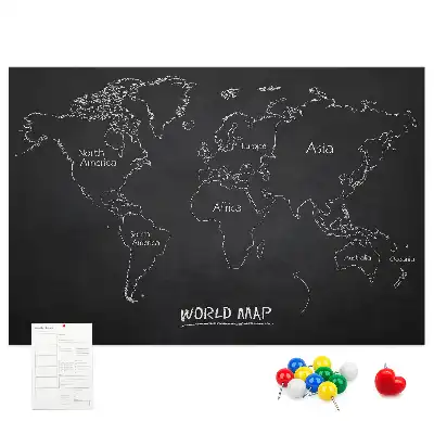 Korktafel mit Weltkarten-Motiv zur Länderübersicht