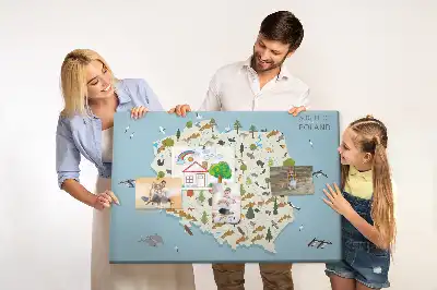 Kork-Pinnwand mit Polen-Karte und Tiermotiven