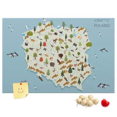 Kork-Pinnwand mit Polen-Karte und Tiermotiven