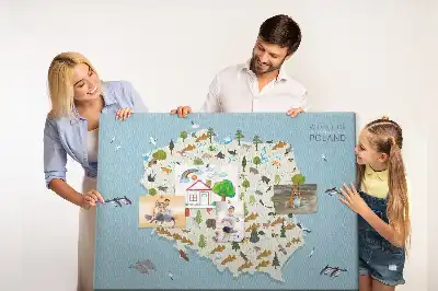 Kork-Pinnwand mit Polen-Karte und Tiermotiven