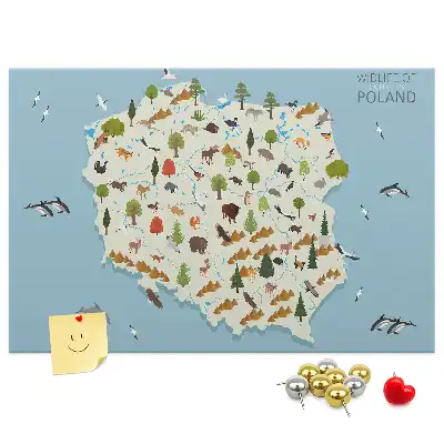 Kork-Pinnwand mit Polen-Karte und Tiermotiven