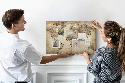 Kork-Pinnwand mit historischem Umriss der Kontinente