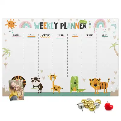 Bedruckte Korkplatte Wochenplaner Tiere