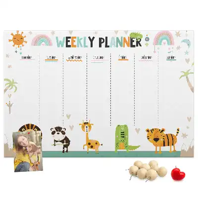 Bedruckte Korkplatte Wochenplaner Tiere