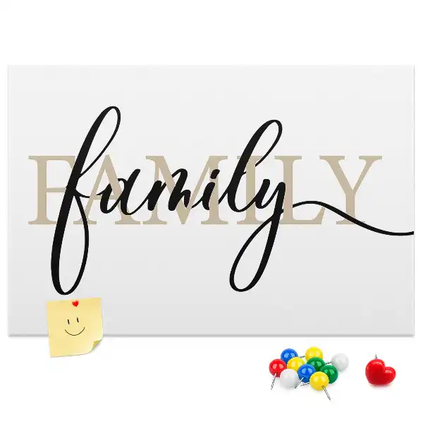 Kork-Pinnwand in Form des Wortes Family