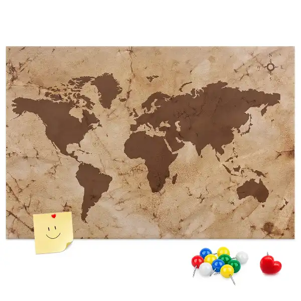 Kork-Pinnwand als Globus-Atlas im Vintage-Stil