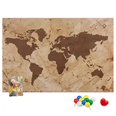 Kork-Pinnwand als Globus-Atlas im Vintage-Stil