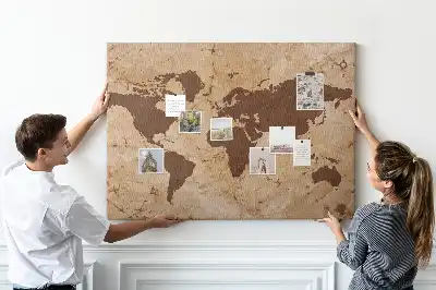 Kork-Pinnwand als Globus-Atlas im Vintage-Stil
