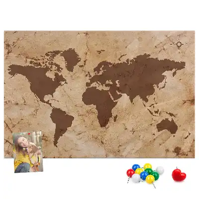 Kork-Pinnwand als Globus-Atlas im Vintage-Stil