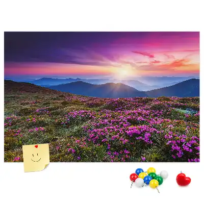 Kork-Pinnwand mit Sonnenaufgang- und Blumenmotiv