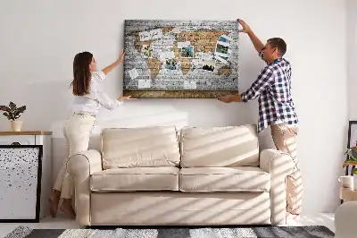 Bilder-Korktafel Weltkarte in Ziegeloptik