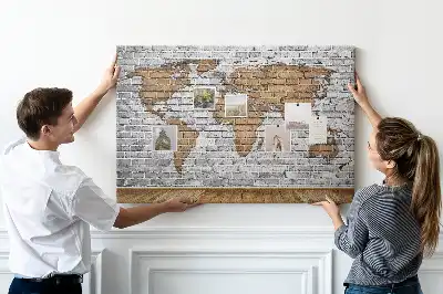 Bilder-Korktafel Weltkarte in Ziegeloptik