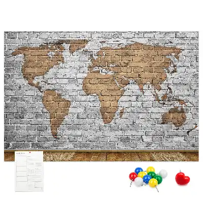 Bilder-Korktafel Weltkarte in Ziegeloptik