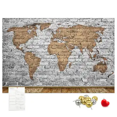 Bilder-Korktafel Weltkarte in Ziegeloptik