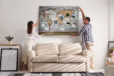 Bilder-Korktafel Weltkarte in Ziegeloptik