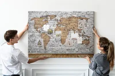 Bilder-Korktafel Weltkarte in Ziegeloptik