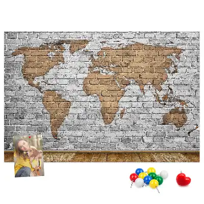 Bilder-Korktafel Weltkarte in Ziegeloptik