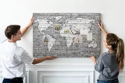 Bedruckte Korkplatte Weltkarte auf Ziegeln