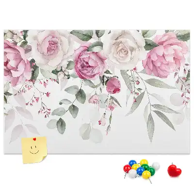 Kork-Pinnwand mit Aquarellrosen-Motiv