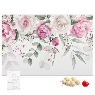 Kork-Pinnwand mit Aquarellrosen-Motiv